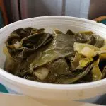 Photo of cooked collard greens from RightCowLeftCoast from Wikimedia Commons