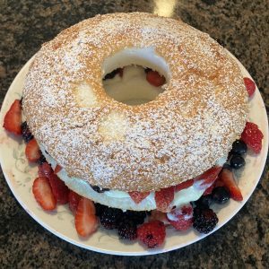 Homemade angel food cake with berries