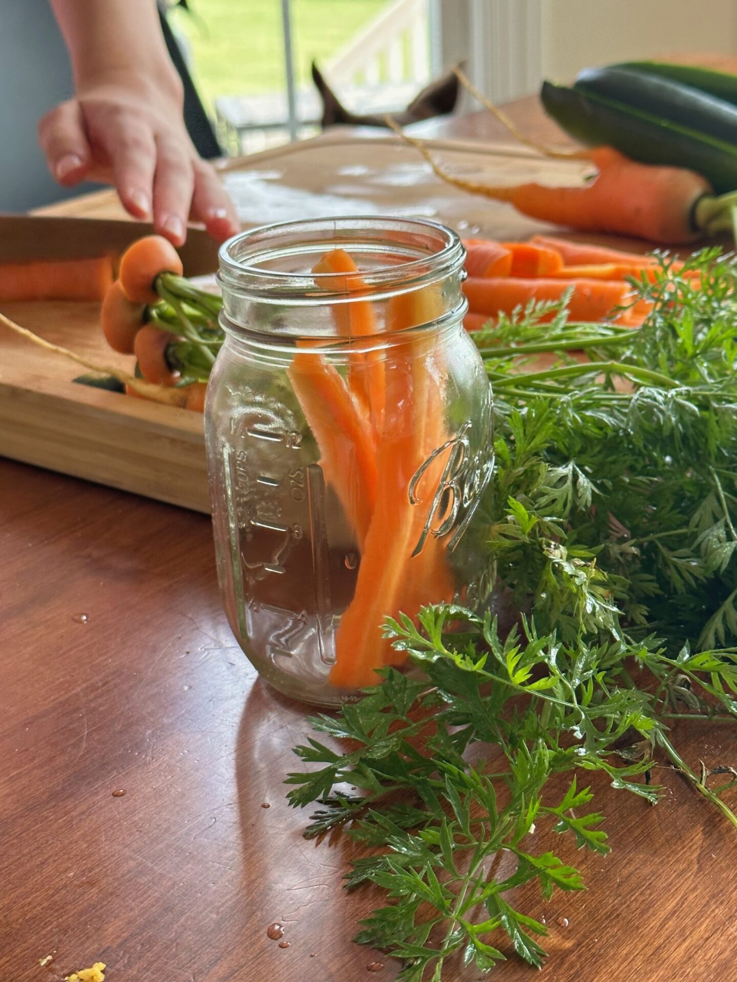 Carrots in a jar ready for pickling