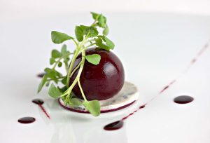 Photo of beet sphere from Visions Gourmandes