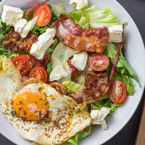 Photo of salad with eggs and bacon from Mateusz Feliksik from Pexels