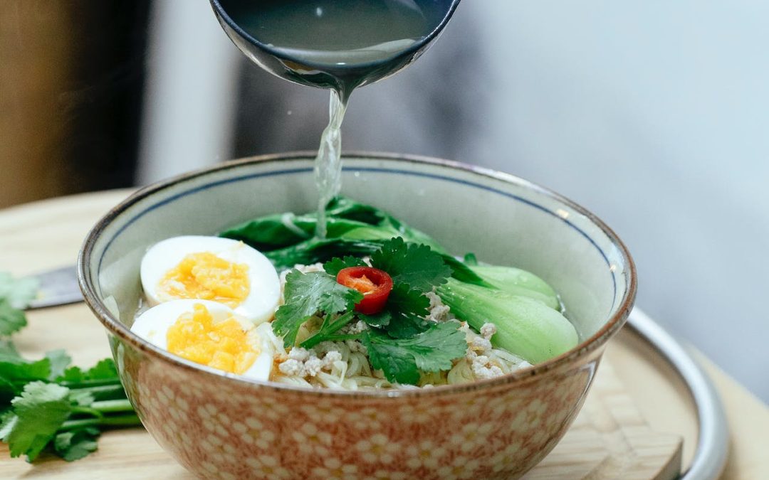 Miso Ramen Soup with Pak Choi and Poached Egg