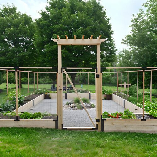 Raised bed school garden with fencing and gate