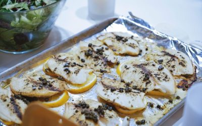 Roasted Fish with Leeks and Olive Salsa Verde